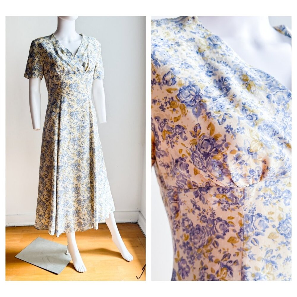 Laura Ashley Blue and Yellow Floral Midi Dress